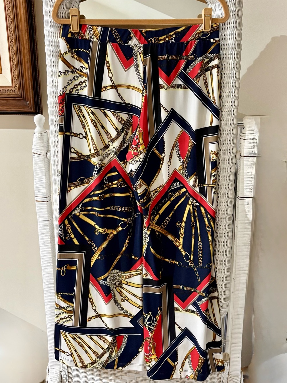 Boston Proper Navy/Red Wide Leg Pants - Equestrian Scarf Print - Size M - Like N
